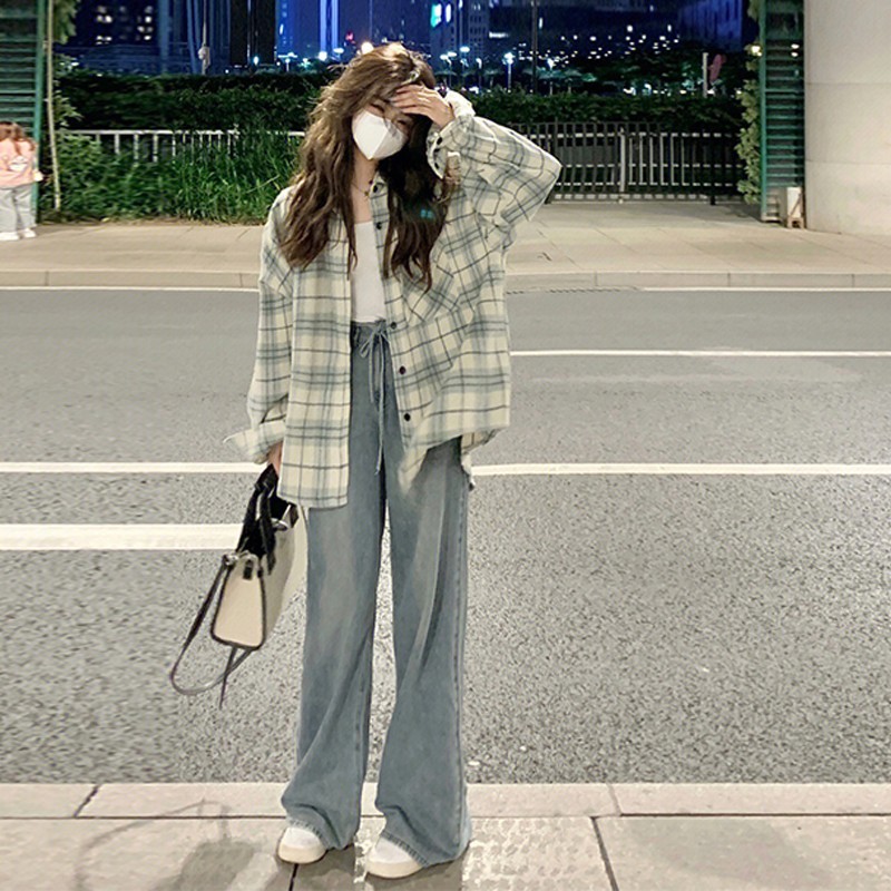 法式高級感綠色格子襯衫外套別致獨特春季上衣女新款2024年設計感