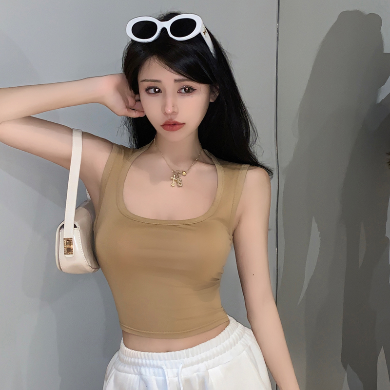 實拍夏季新款歐貨背心女設計感小眾西裝內搭打底外穿方領純棉上衣