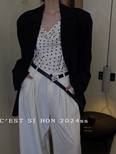 CESTSIBO韩版无袖波点吊带背心女春夏新款显瘦小心机露背系带上衣