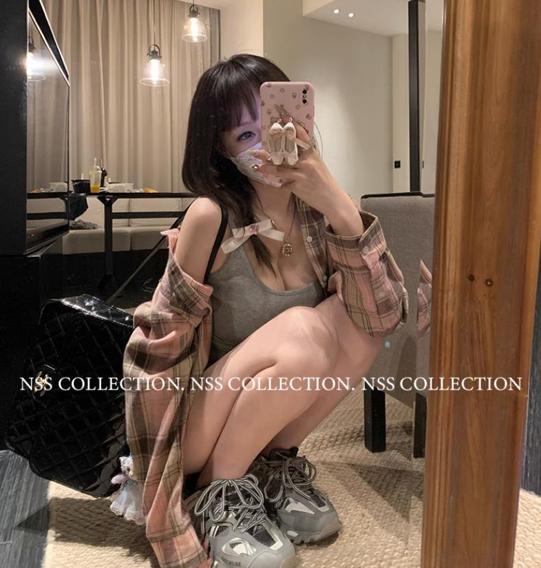 NSS COLLECTION 甜態奧莉 復古寬鬆襯衣外套女設計感粉色格子襯衫