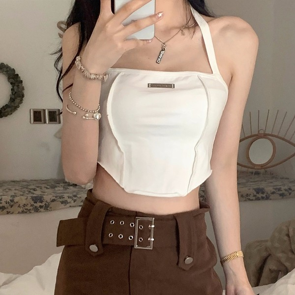 白色掛脖吊帶背心女內搭設計感小眾法式甜辣妹小吊帶打底背心上衣
