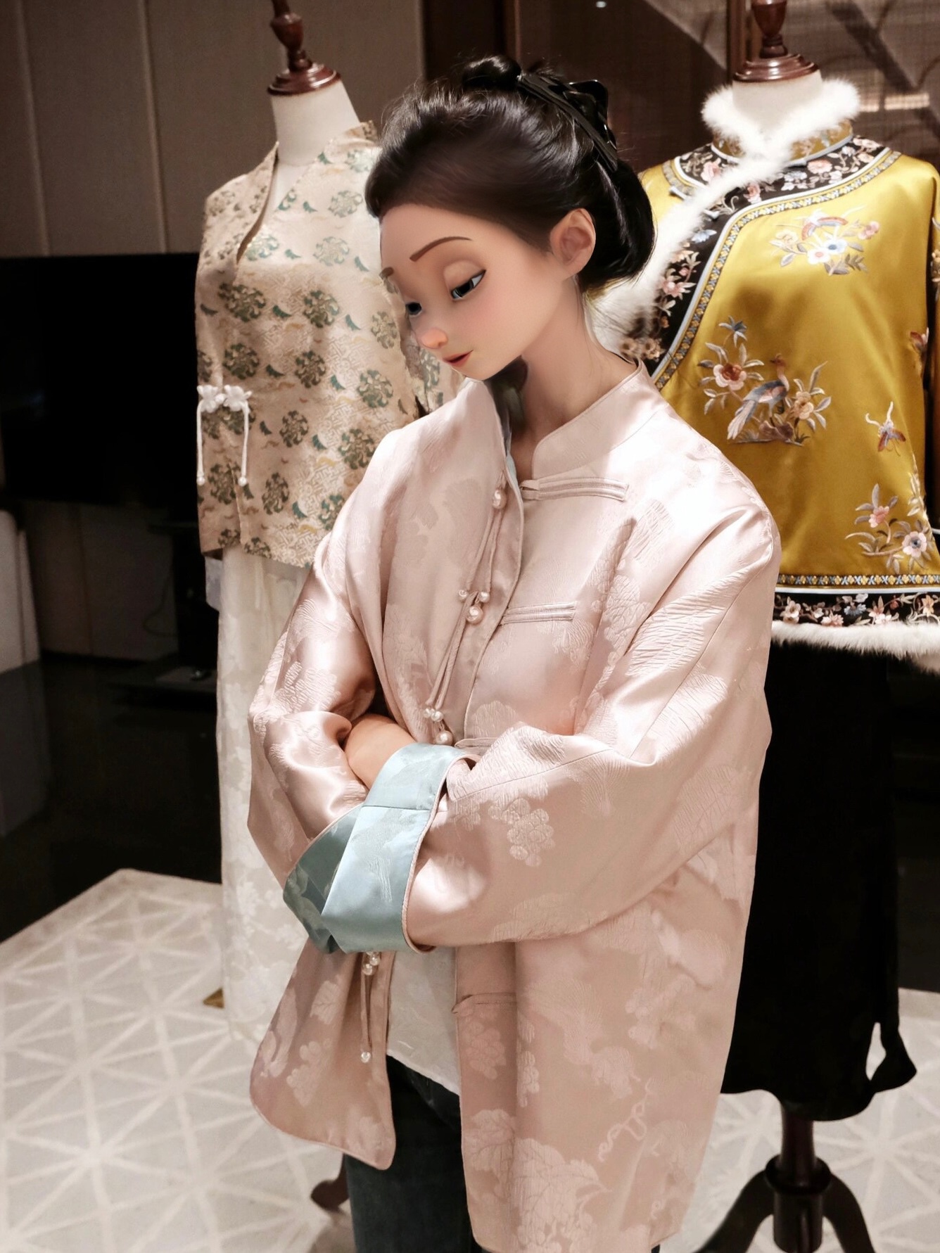 預 粉色提花新中式國風兩面穿漢服上衣國風盤扣外套女
