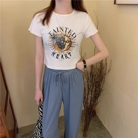 夏季新款韓版修身短款高腰短袖T恤女潮學生上衣女裝
