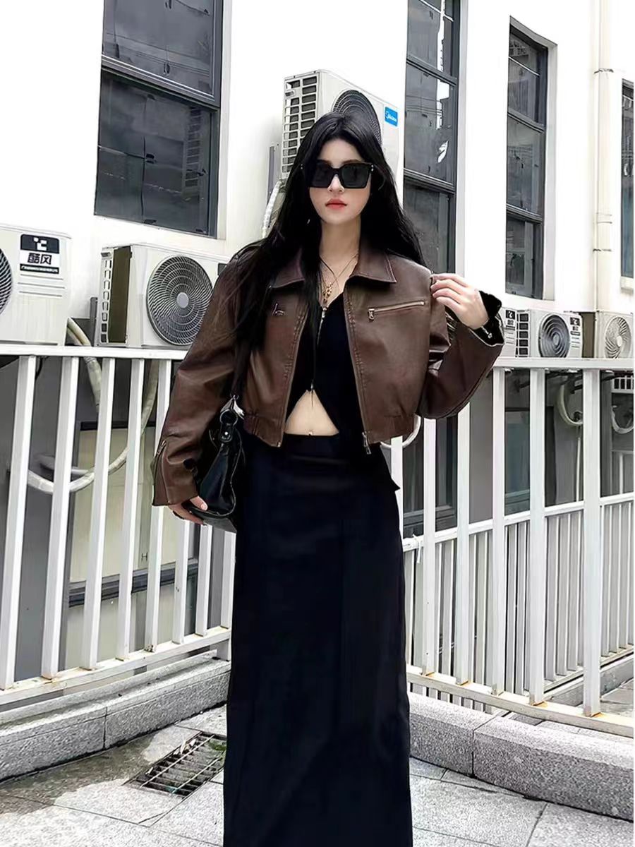 機車服pu皮衣外套女早春2024新款短款設計感小眾夾克上衣