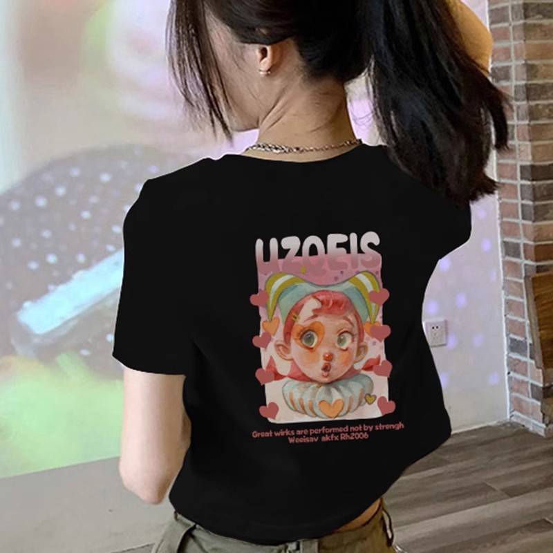 1*1純棉 高彈力夏季修身法式短款洋氣卡腰辣妹新款打底衫上衣