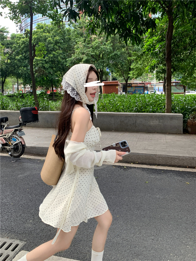 實拍~桑稚穿搭波點吊帶連衣裙女修身小眾設計感氣質短裙