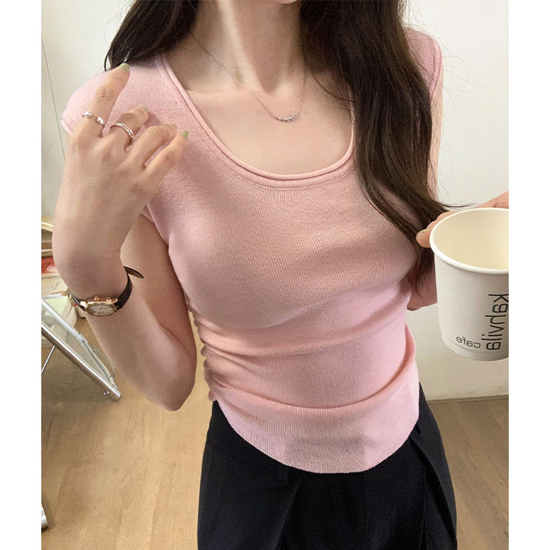 Real photos of U-neck pleated waist slimming sleeveless knitted vest for women 2024 spring and summer new fashion tops
