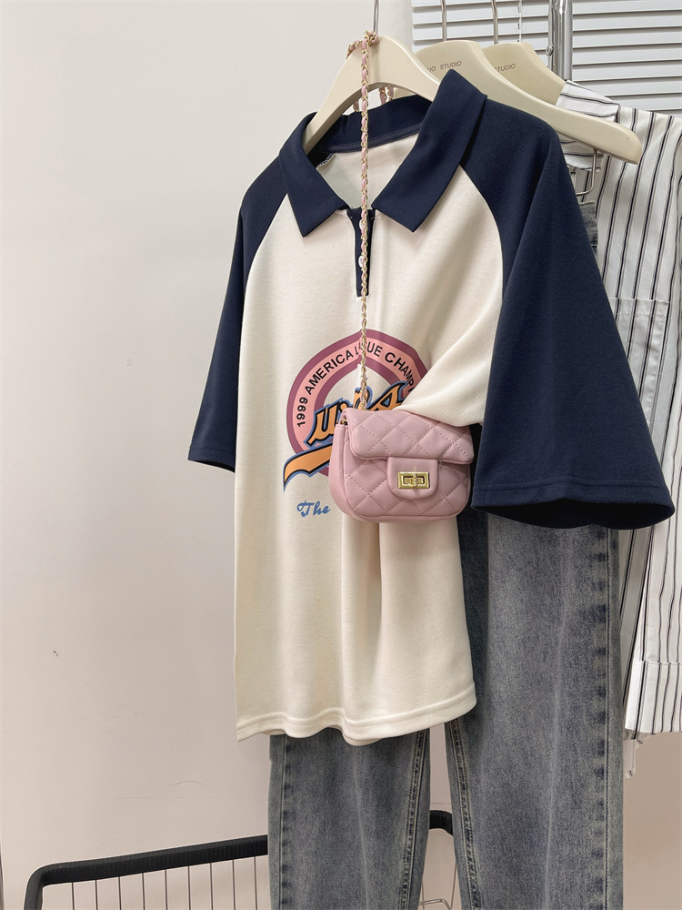 #實拍250克珠地polo領T恤女裝短袖夏季寬鬆上衣潮牌中長款