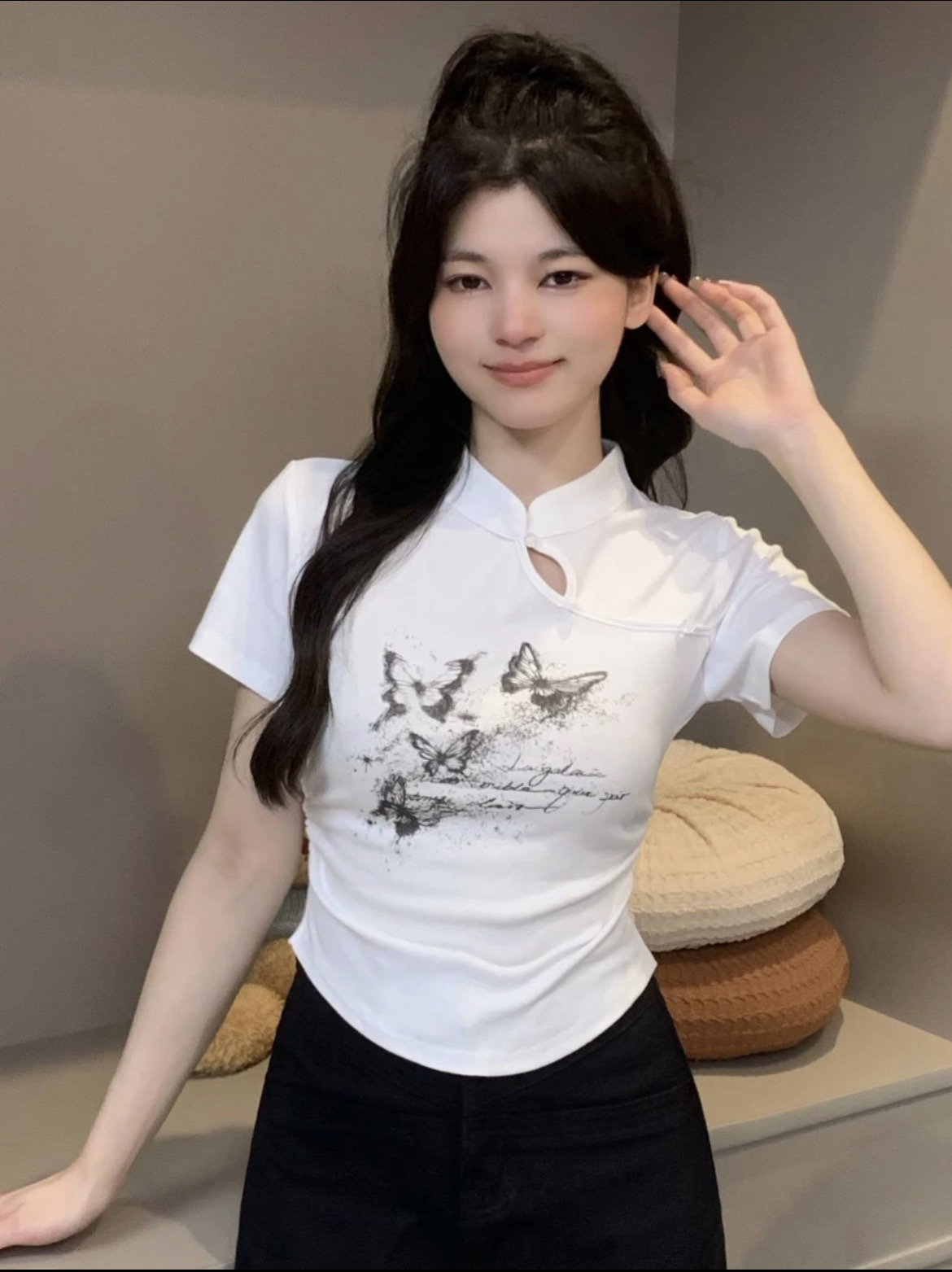 國風中式設計感小眾辣妹短袖T恤女2024夏季新款洋氣修身短款上衣