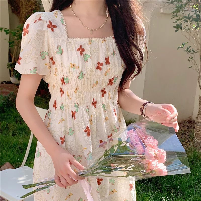 連衣裙女裙子年夏季新款長裙白色碎花法式氣質顯瘦小個子春秋