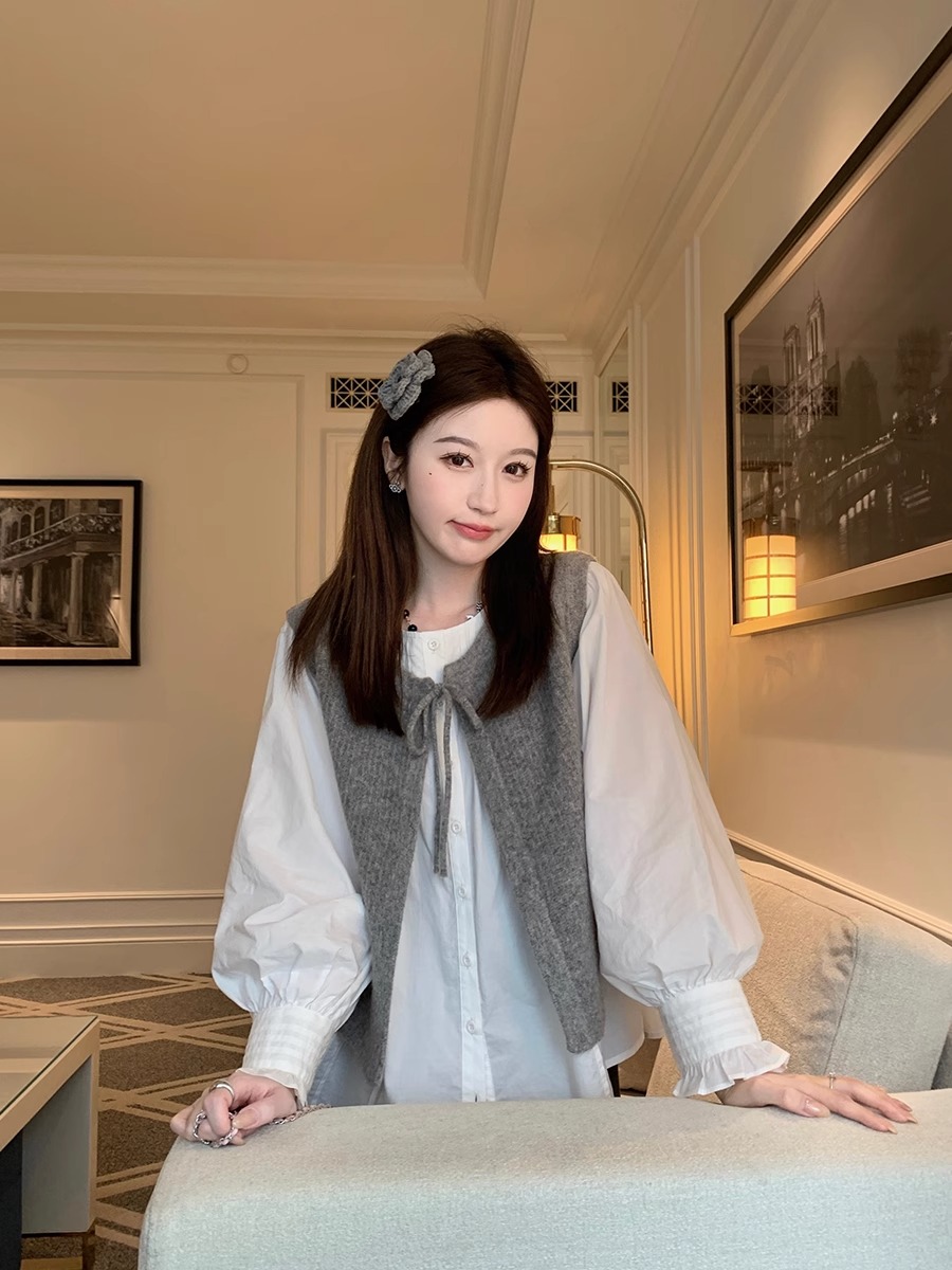 楊楊YANGRUOYU麥可多軟妹短款毛織馬甲羊毛衫圓領背心外套女