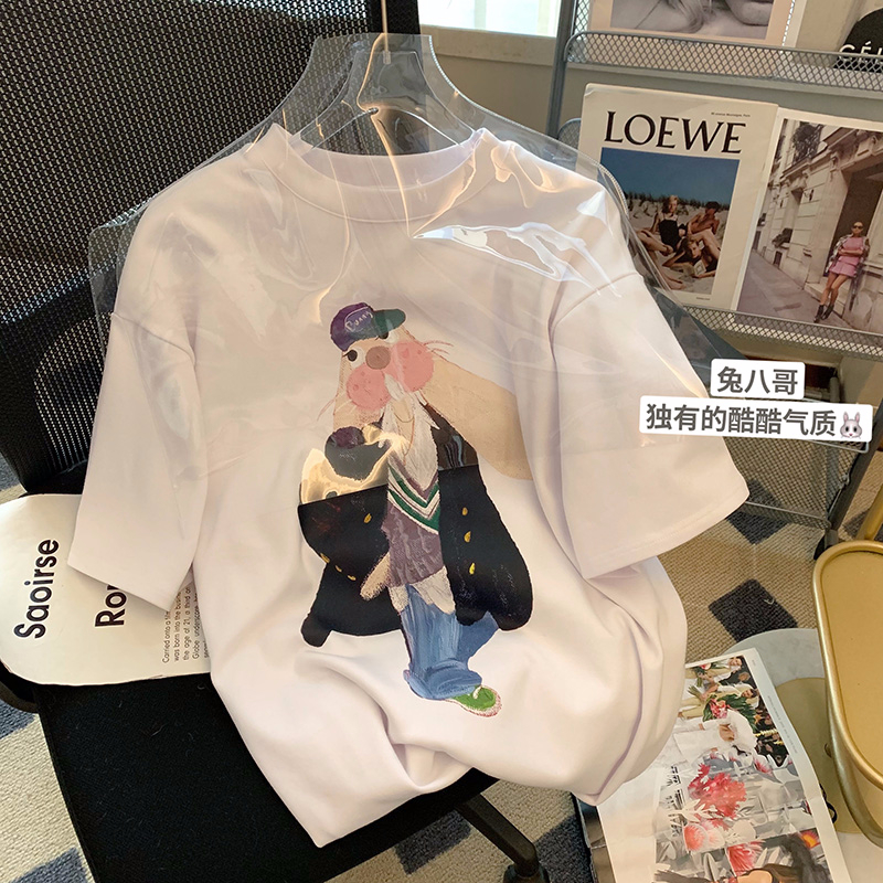 官圖220克/精梳純棉後包領有縫邊S-XXXL夏裝短袖T恤女