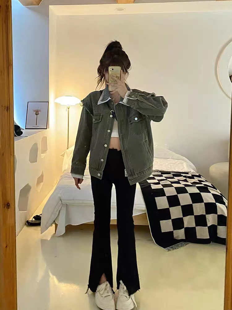 復古港風chic牛仔外套女春秋韓版寬鬆休閒百搭短款夾克上衣潮ins