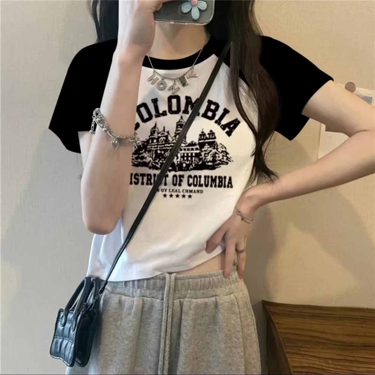26支純棉拉架短袖T恤女2024夏季新款寬鬆休閒百搭上衣