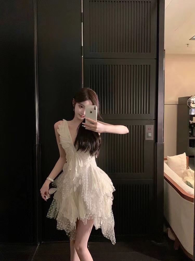 蕾絲法式復古連衣裙女高級感夏季生日裙設計感公主蓬蓬裙仙女長裙