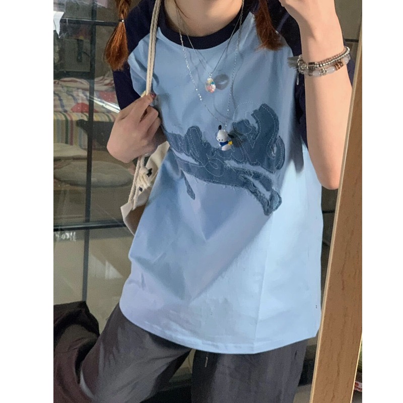 美式復古刺繡字母短袖T恤夏季新款重工設計感小眾上衣女ins