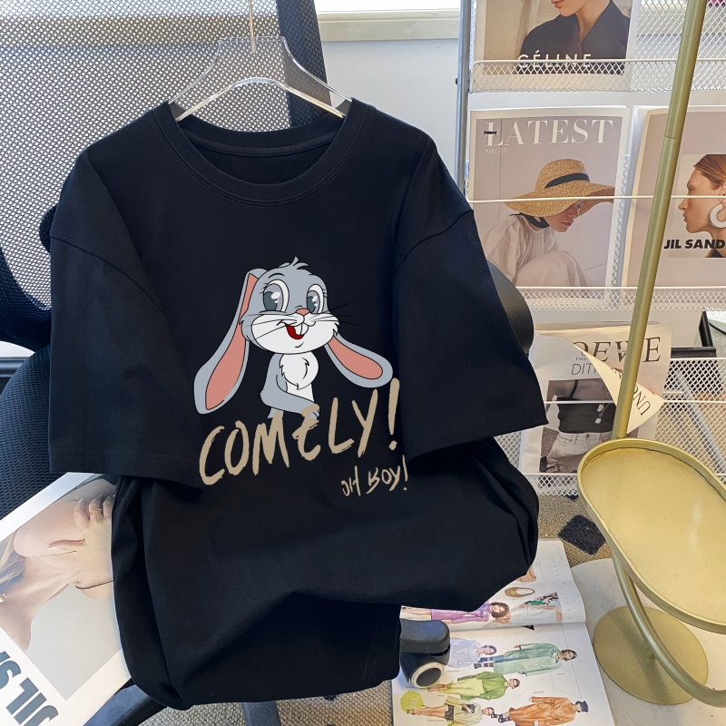 Combed cotton summer short-sleeved T-shirt for women loose Korean style