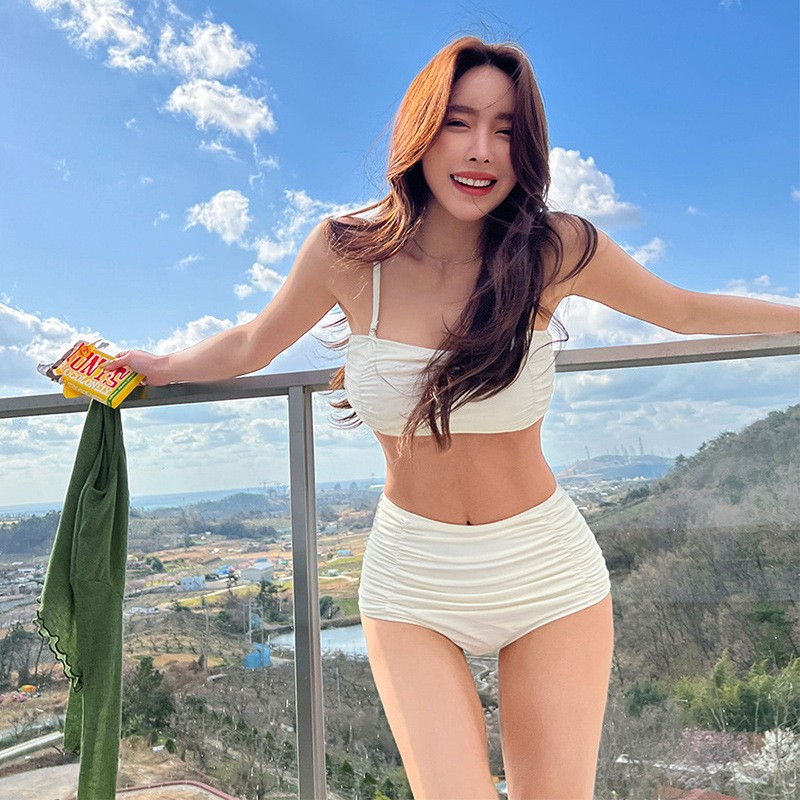 分體泳衣女夏小胸聚攏性感比基尼高腰顯瘦微胖女生吊帶泳裝泡溫泉
