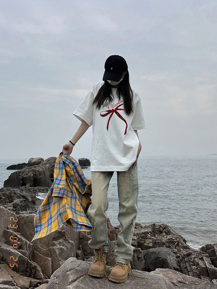 官圖220克/精梳純棉後包領有縫邊S-XXXL夏裝短袖T恤女