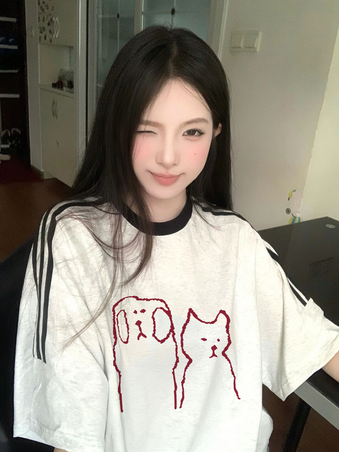 國潮牌撞色三條槓短袖t恤女夏季設計感小眾純棉寬鬆慵懶圓領上衣