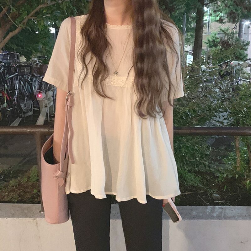 短袖襯衫女夏新款復古港味寬鬆百搭甜美超仙娃娃衫很仙的洋氣