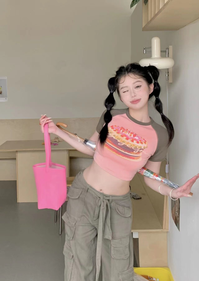 實拍~美式辣妹復古露臍短T恤上衣
