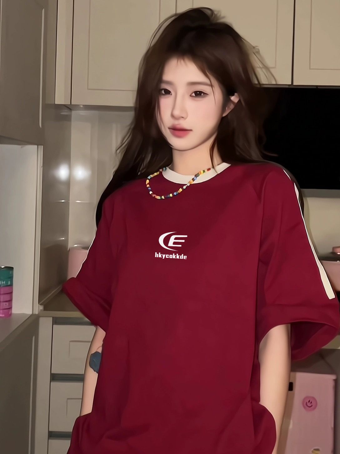 國潮牌撞色三條槓短袖t恤女夏季設計感小眾純棉寬鬆慵懶圓領上衣