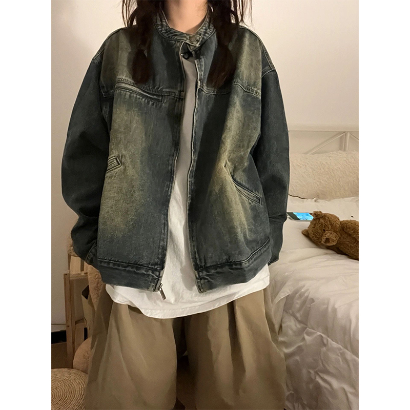 港風復古牛仔外套女春秋季2024新款高街美式小個子洋氣冷淡系外套