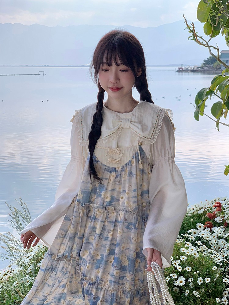海邊度假吊帶碎花連衣裙子女夏季2024新款沙灘長裙夏季搭配一整套