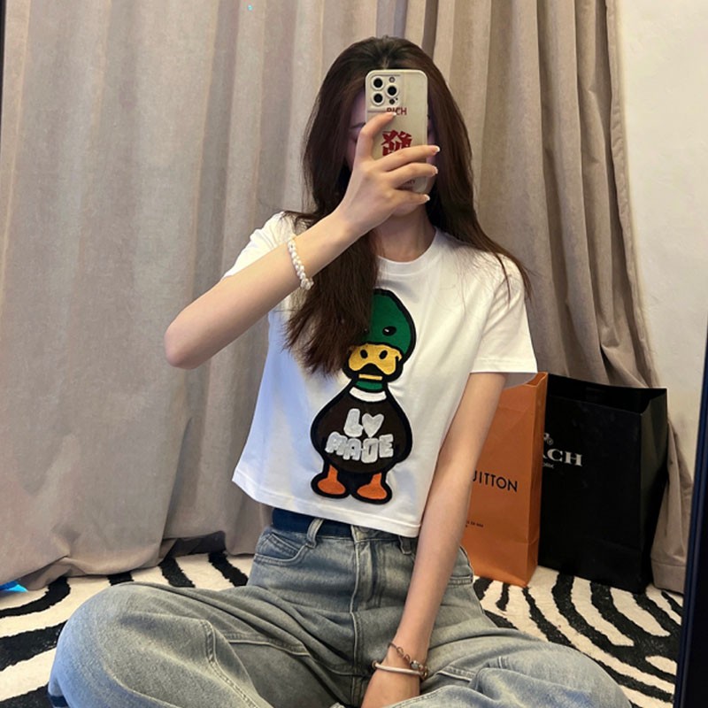 短款短袖t恤女夏季露腰露肚臍設計感質感上衣洋氣卡腰小衫