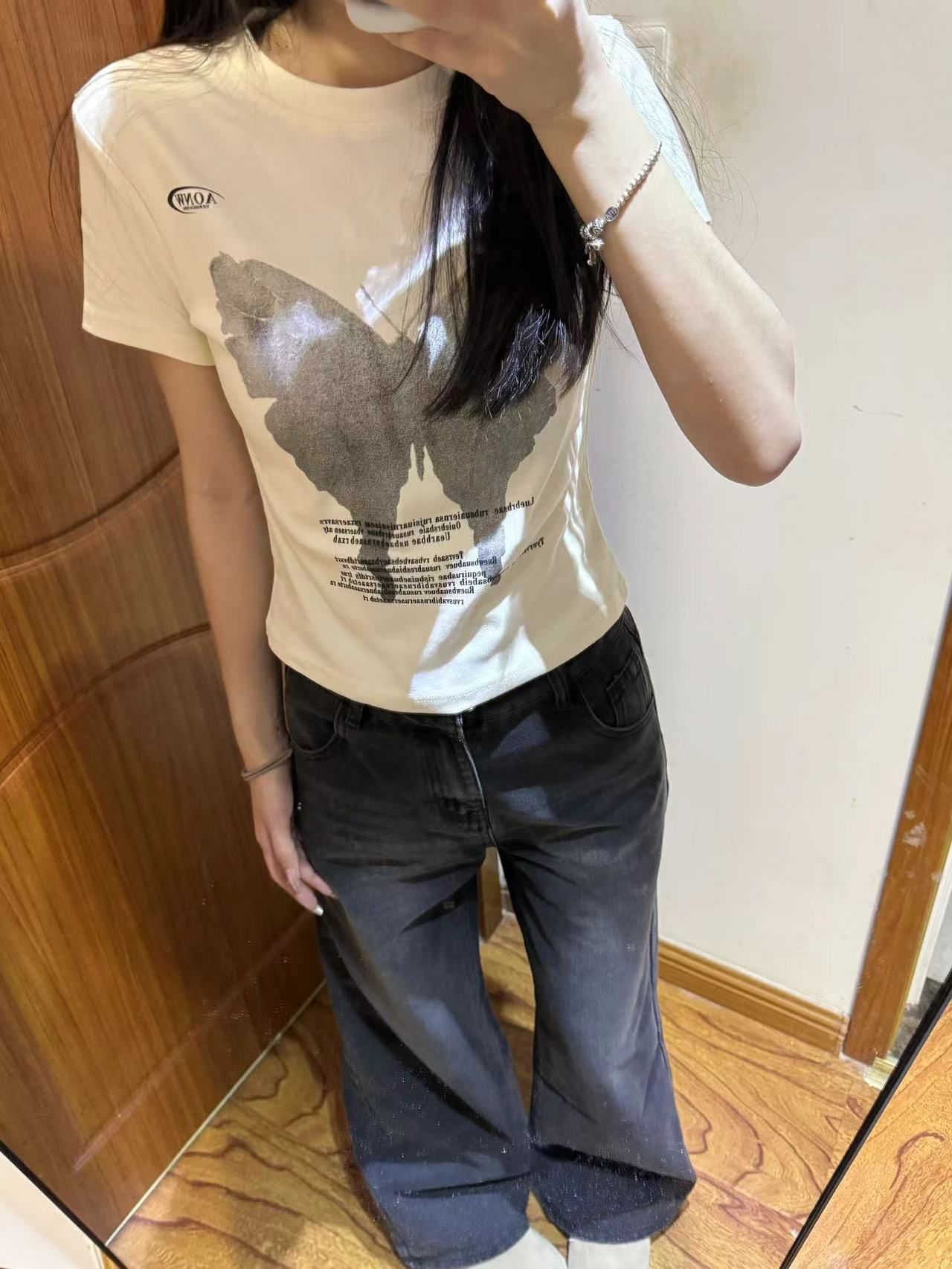 純棉210克40支奧代爾帶彈力直播品質前 印花修身短袖t恤女