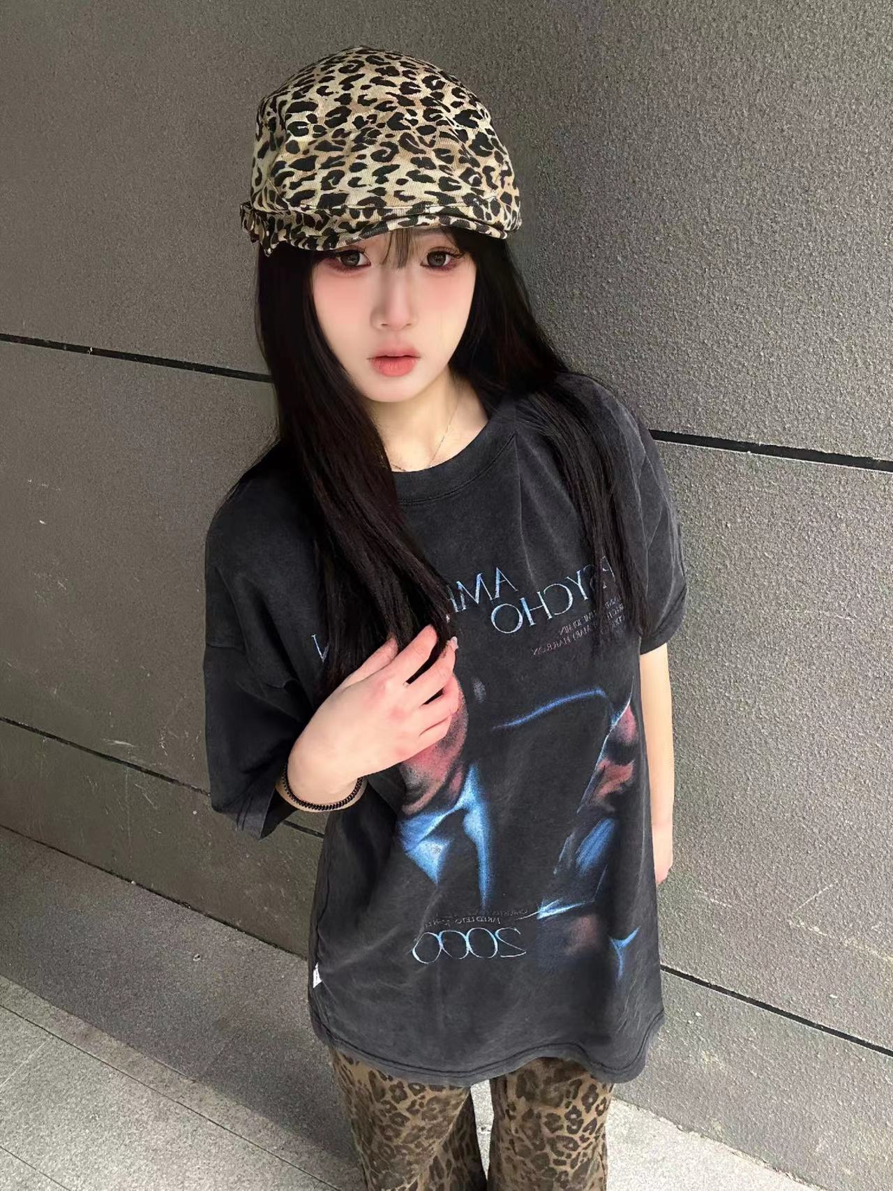 純棉230克21支精梳緊密直播品質水洗做舊前 印花短袖T恤女
