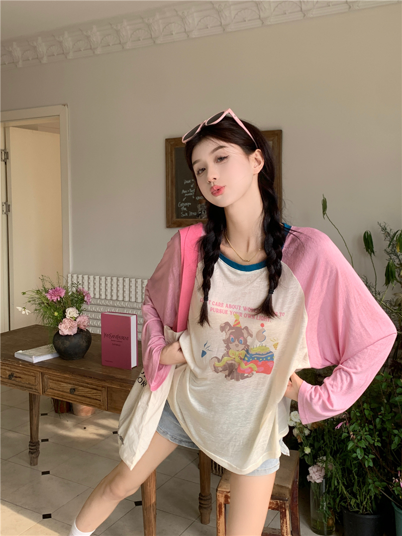 實拍 新款 早春插肩袖薄款防曬長袖t恤女百搭寬鬆上衣