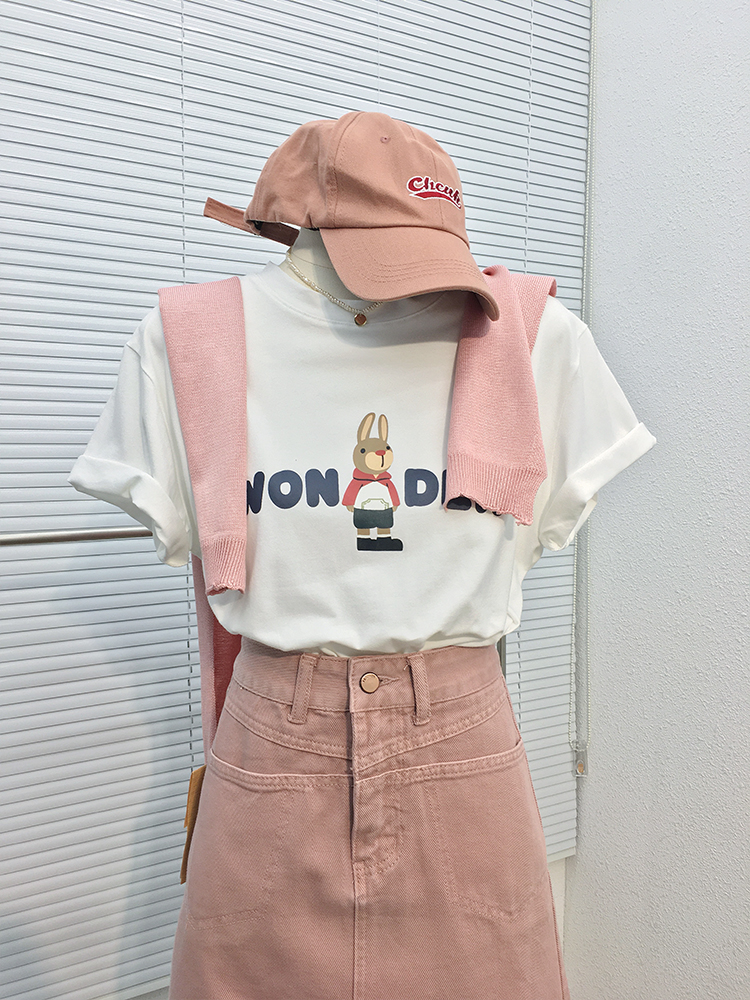 官圖 重磅/精梳純棉 後包領 有縫邊 S-XXXL 夏裝短袖T恤女