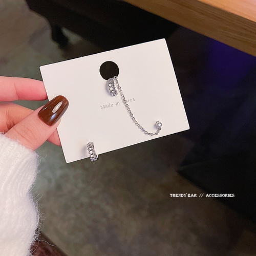 实拍S925银针时尚设计感套装组合无耳洞耳骨夹耳钉链条圆圈