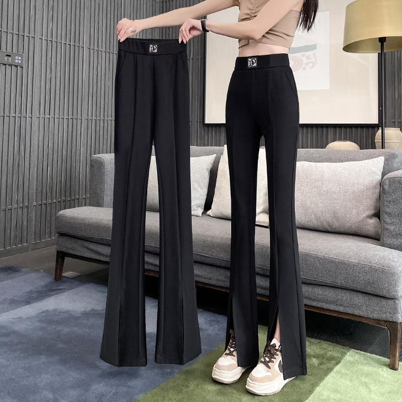 實拍#窄版直筒闊腿褲女2024年春秋季顯瘦高腰百搭垂順微喇叭褲女