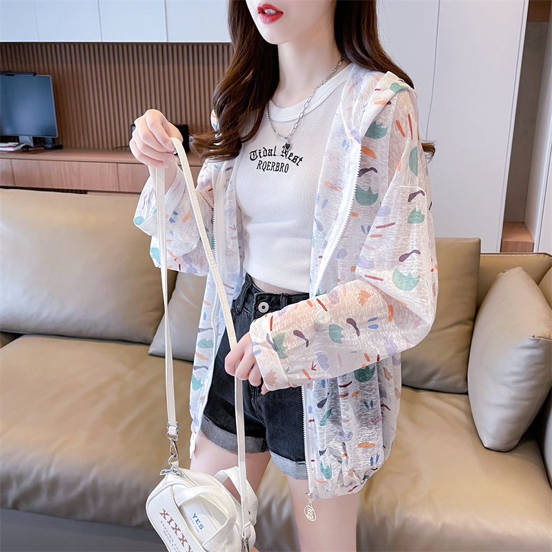 實拍#冰絲納米絲薄款中長款寬鬆開衫拉鏈防曬衣連帽外套女