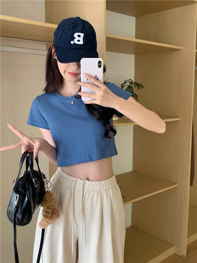 Actual shot ~ Feel free to recommend!  Right shoulder hot girl student petite solid color short T-shirt