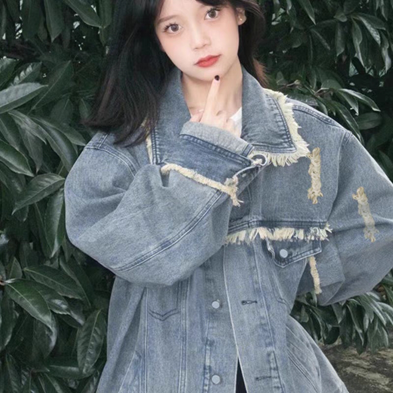 復古高級感開衫牛仔外套女2024春裝新款美式小眾休閒設計感夾克潮