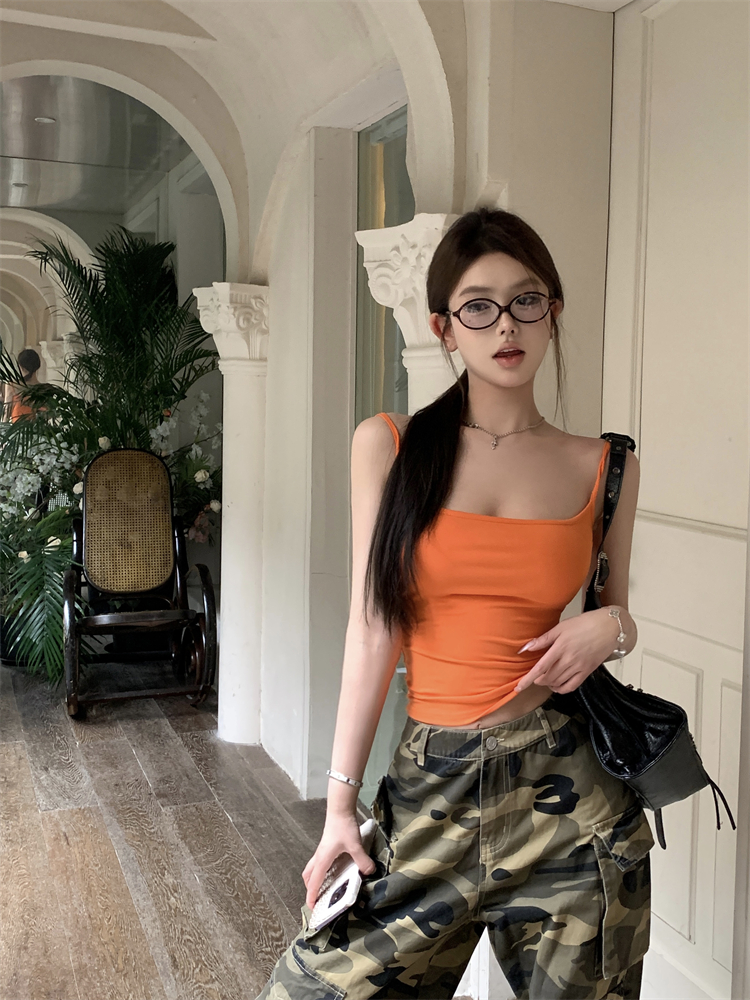 實拍  辣妹一字吊帶背心早春新款內搭打底修身顯瘦短款上衣