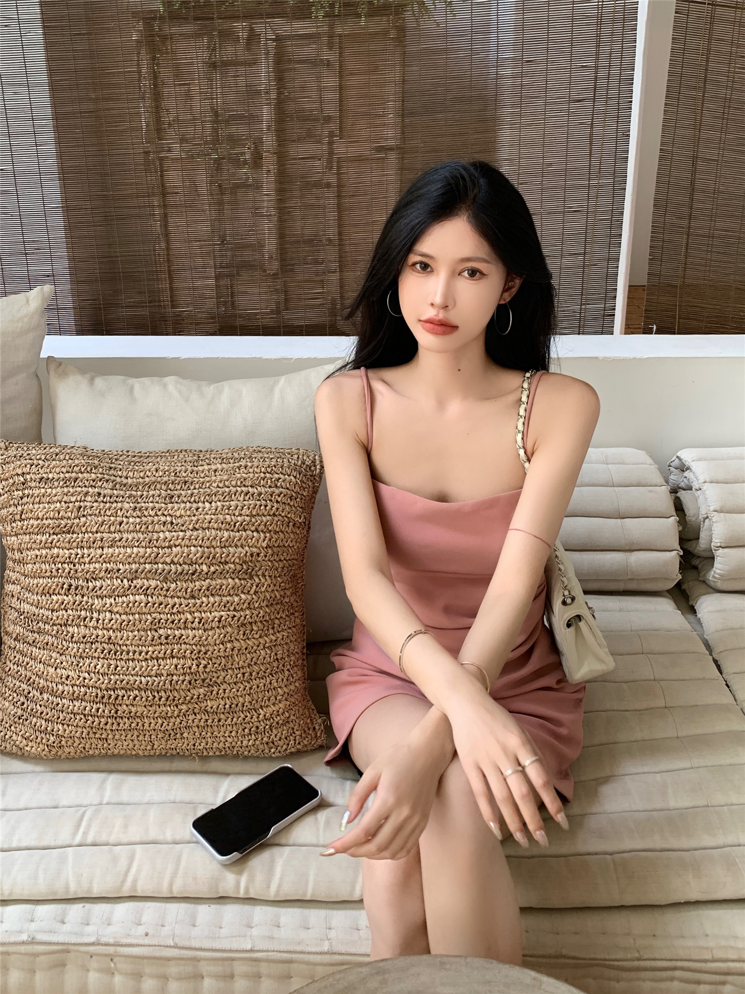 Real shot~Pink suspender dress, short waist-cinching long skirt, elegant and sexy high-end hip-hugging short skirt