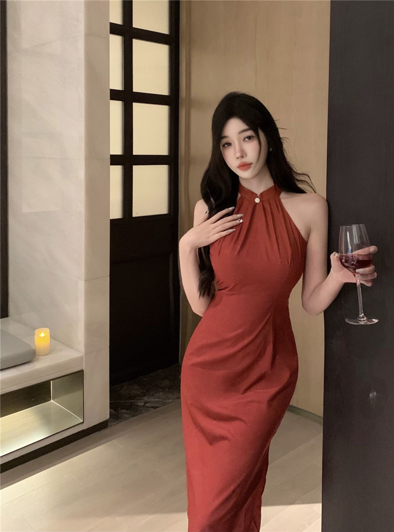 實拍新中式掛國風脖旗袍禮服日常無袖高級感改良修身連衣裙