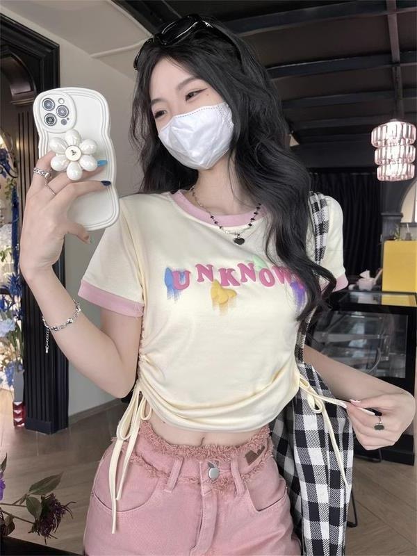 甜辣字母印花短袖T恤女夏修身短款上衣
