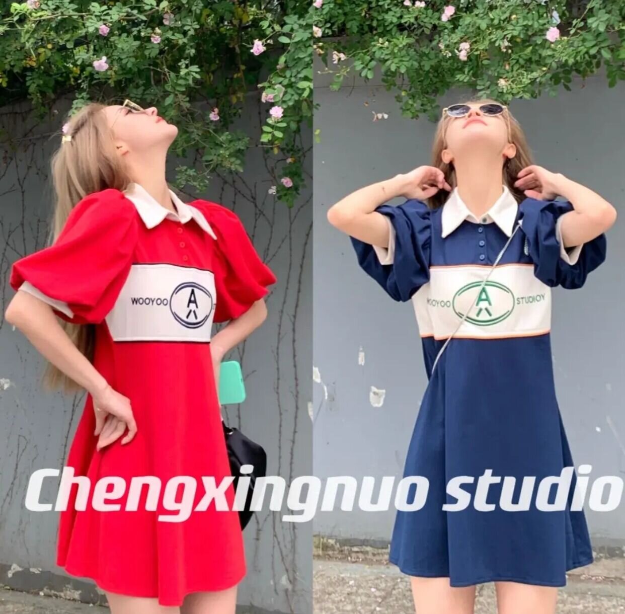 夏季新款女高級感polo領港味復古chic運動休閒T恤連衣裙子