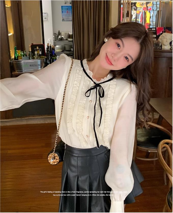 CHIYIYI微光星辰法式白色系帶襯衣春秋新款小香風襯衫女