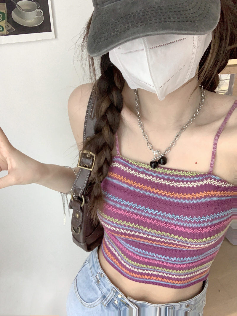法式設計感小眾針織吊帶背心女夏季甜辣短款內搭外穿無袖別致上衣