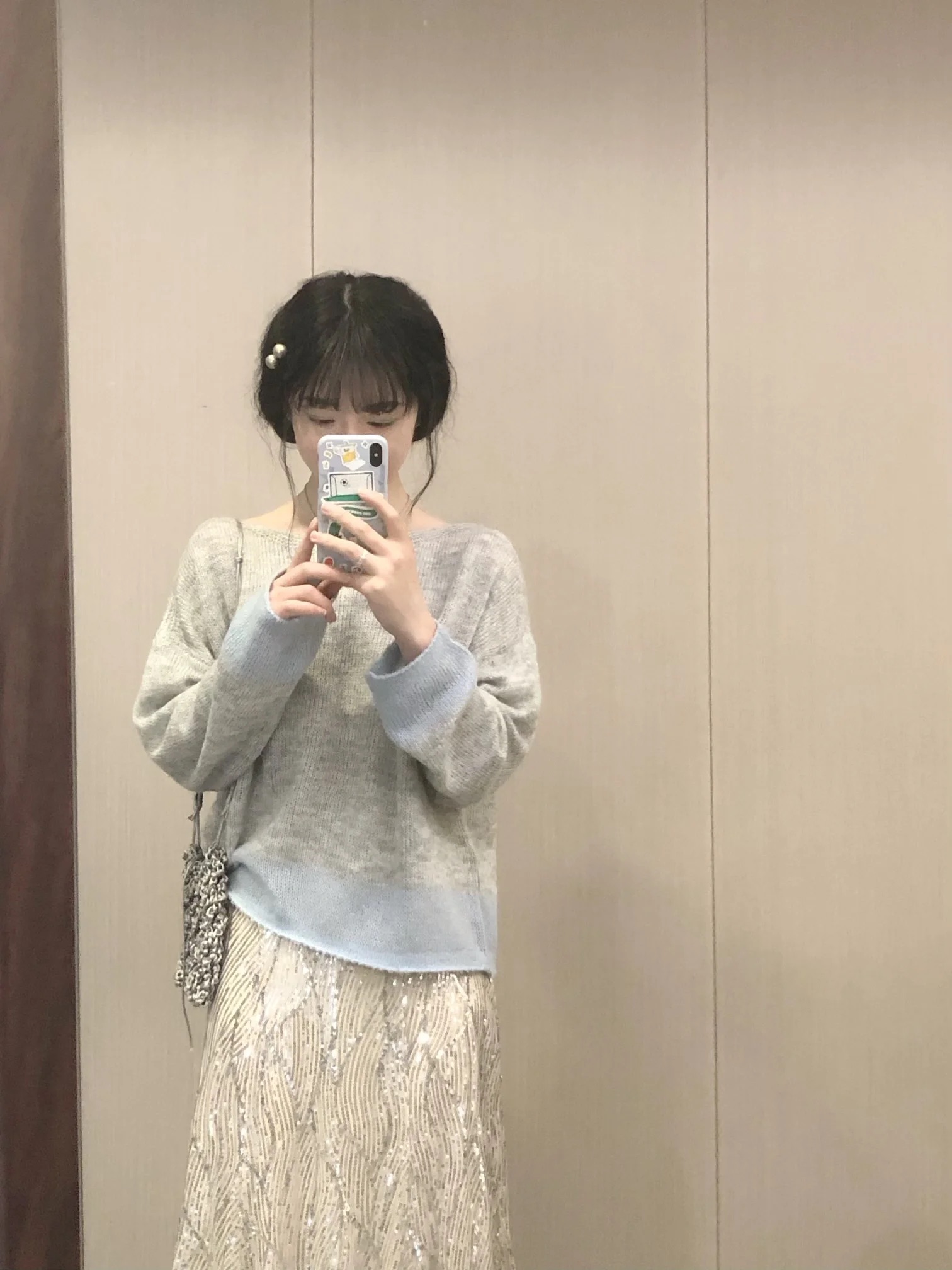 今年流行漂亮初春韓劇奶系穿搭休閒藍色圓領毛衣兩件套裝裙女