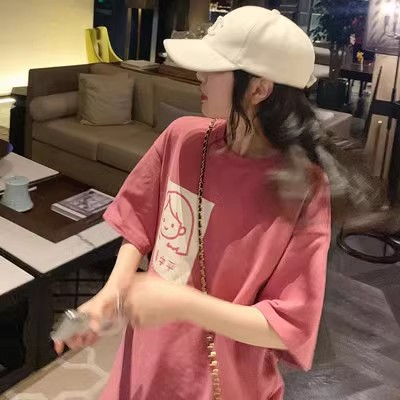 印花圓領短袖t恤女夏裝新款韓版簡約寬鬆百搭學生上衣