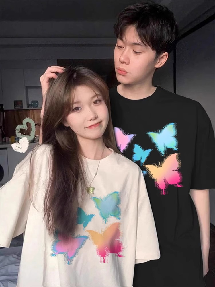 特別的情侶裝夏季短袖2024新款網紅超火不一樣半袖T恤一男一女潮