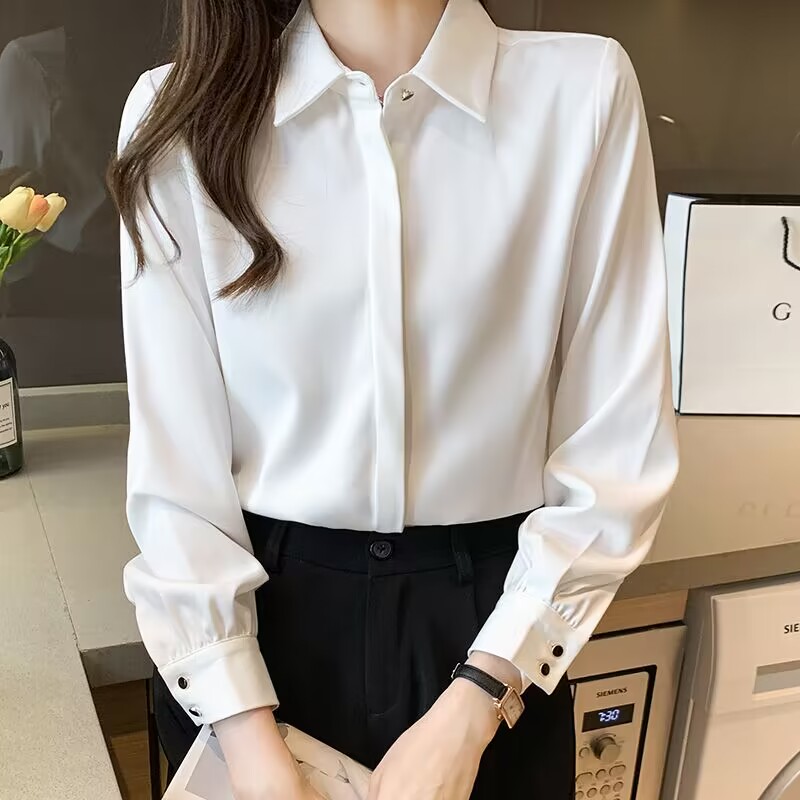 白色襯衫女春秋2024新款百搭寬鬆顯瘦氣質工作服職業襯衣洋氣上衣